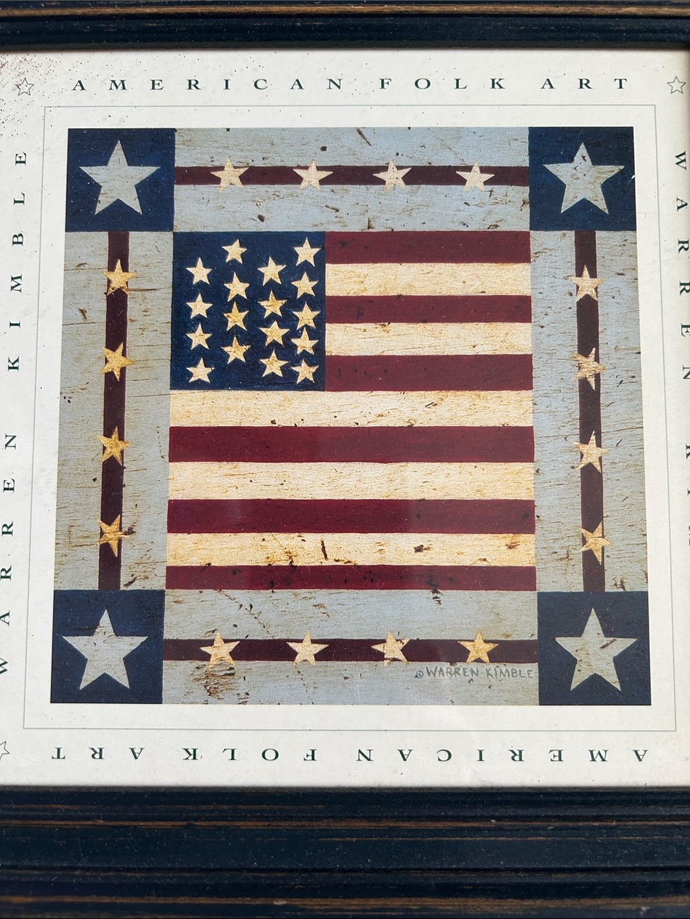 Warren Kimble American Fold Art American Flag Print in Distressed Blue Frame - Picture 2 of 8